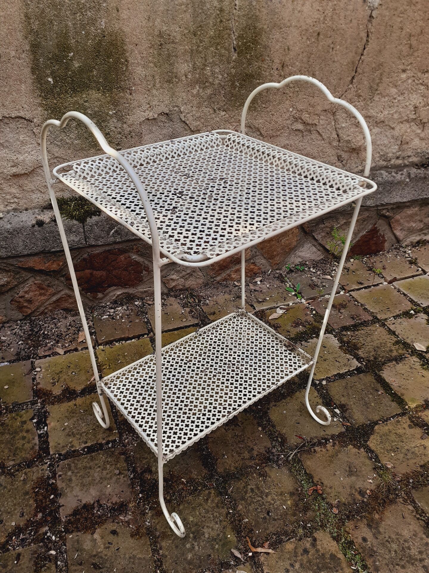 Dessert table from the 1950s, perforated metal by Mategot.