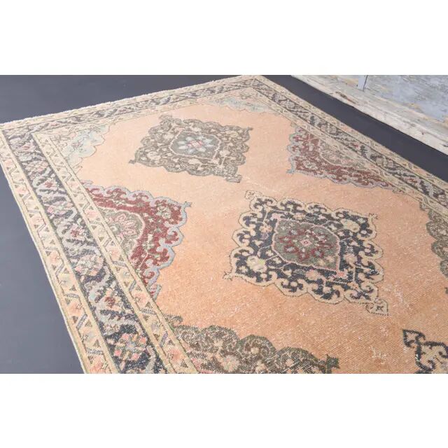 Vintage Turkish Oushak handmade wool cotton orange runner 142x380