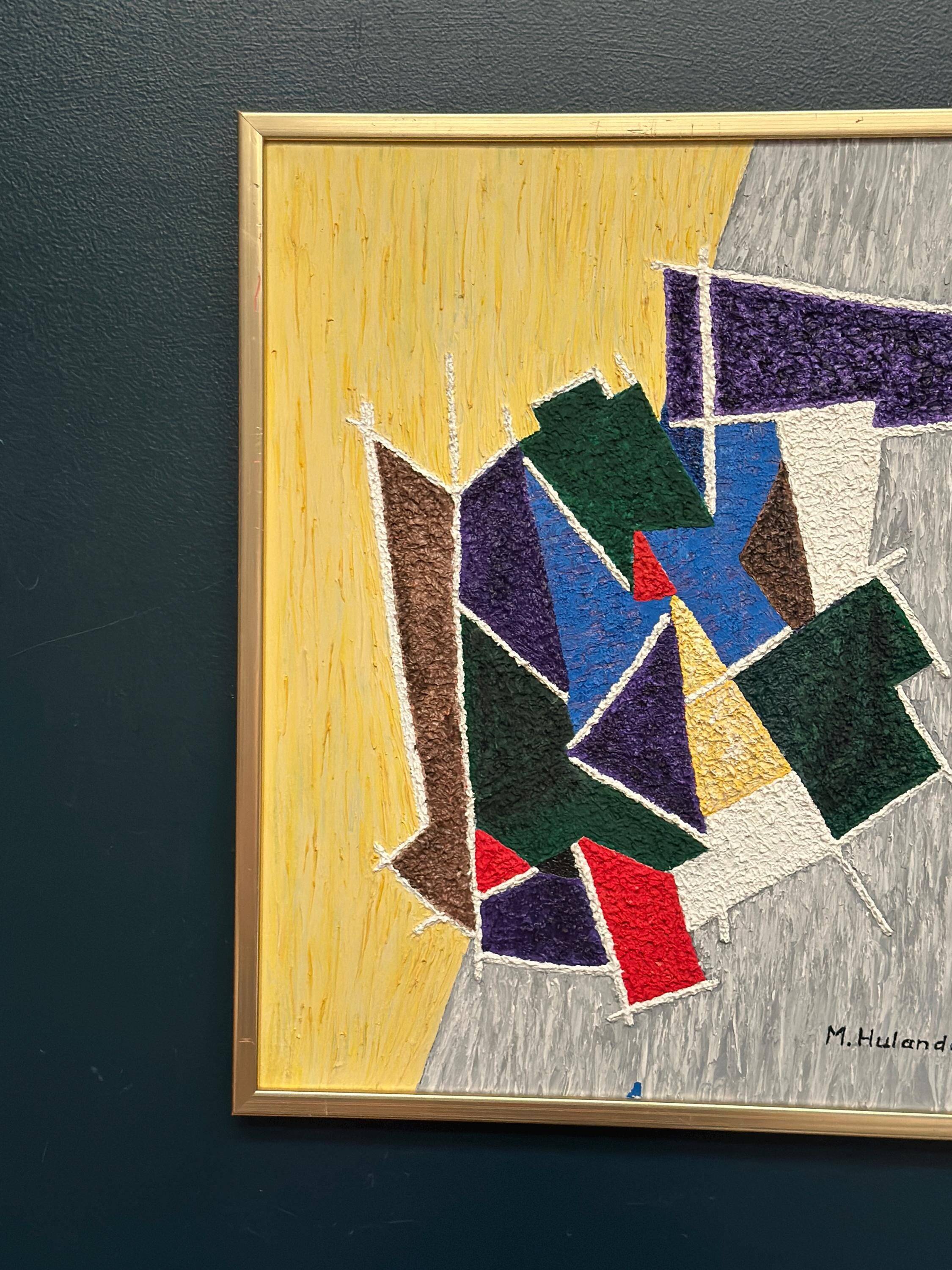 Huile sur toile originale suédoise – « Composition abstraite III » par M. Hulander