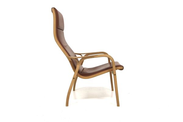 Fauteuil scandinave en cuir, Lamino, Yngve Ekström, Suède, 1970