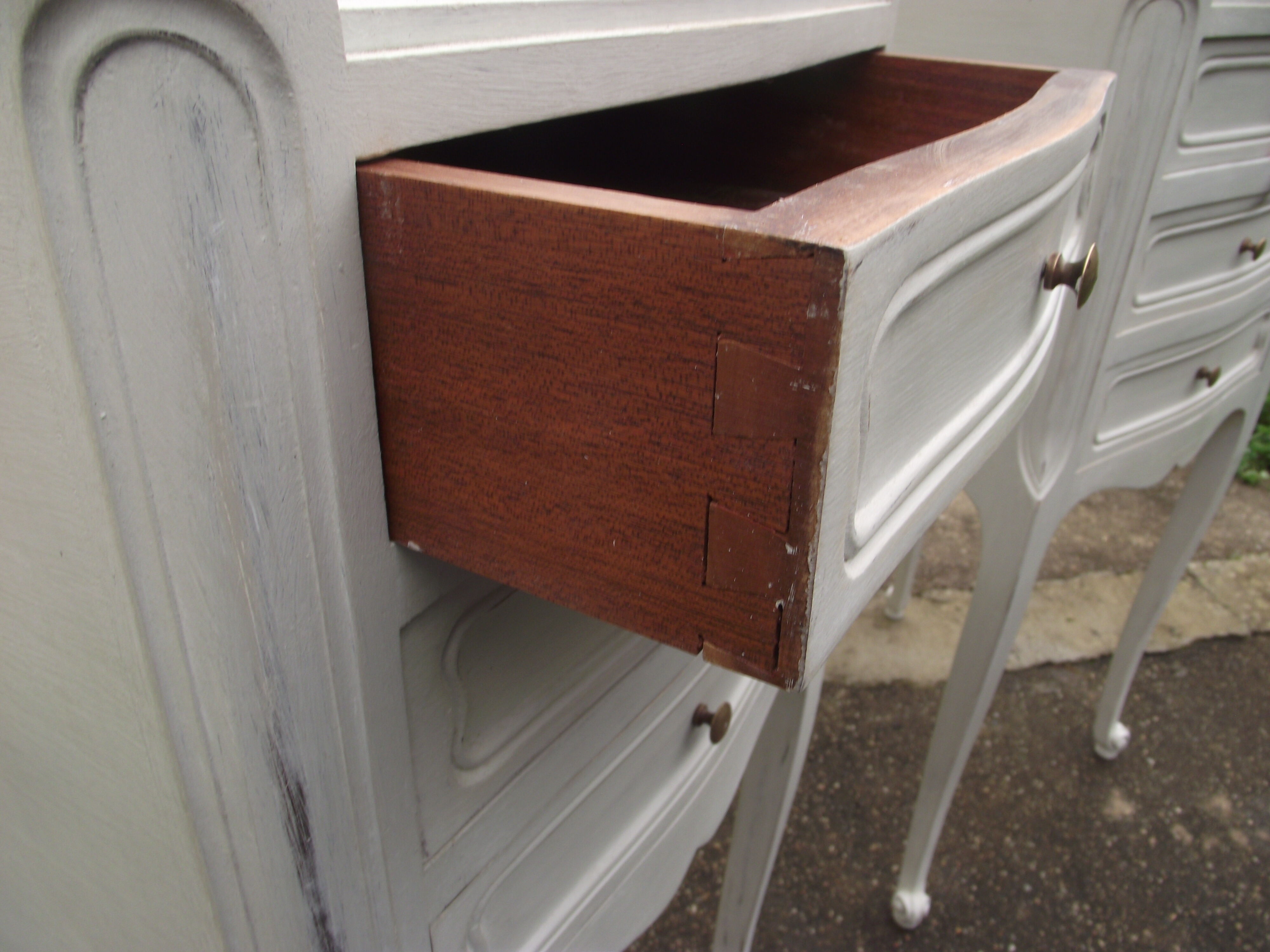 Pair of bedside  Louis XV-style patinated light grey