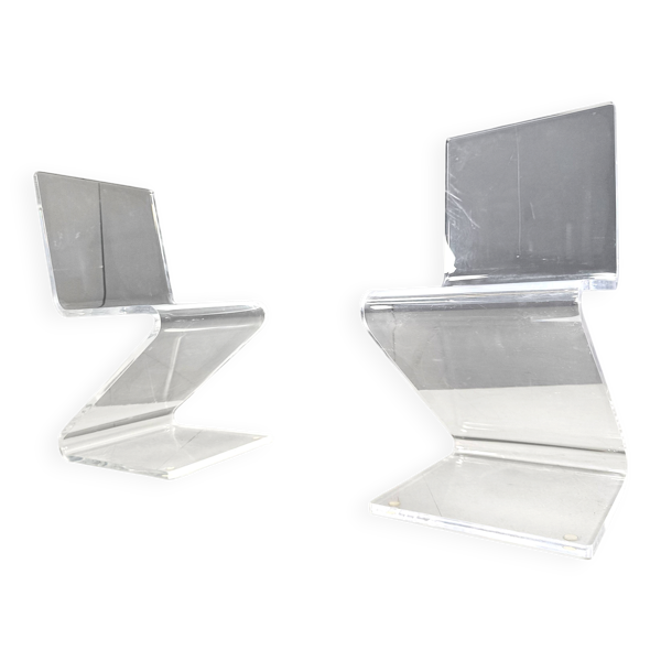 Paire de chaises de salle à manger en lucite en zigzag, années 1980