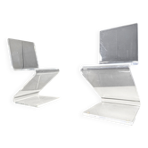 Paire de chaises de salle à manger en lucite en zigzag, années 1980