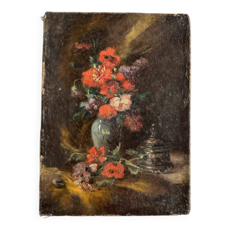 Miniature still life, oil painting signed from the 19th century, French school.