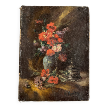 Miniature still life, oil painting signed from the 19th century, French school.