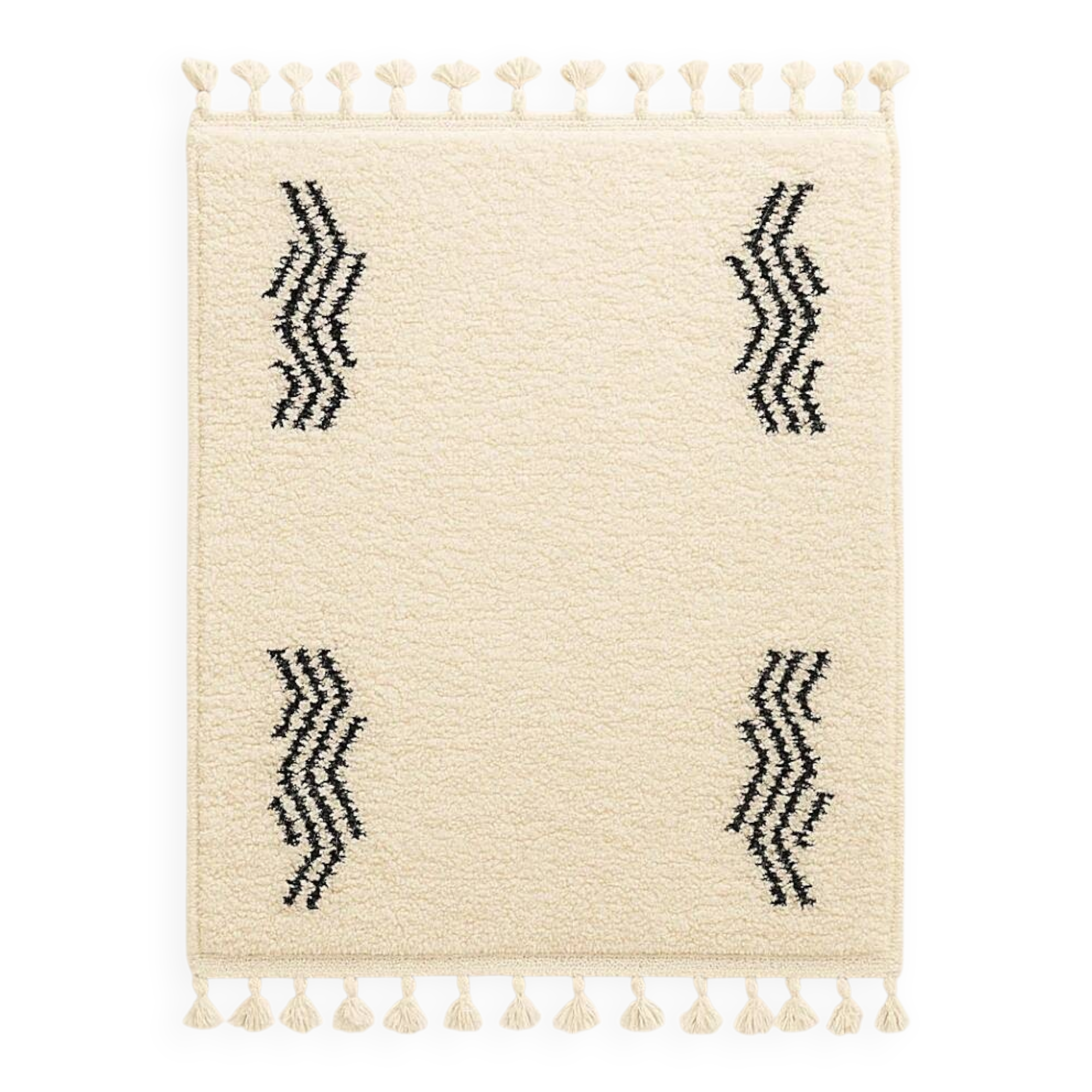 Tapis berbère écru à motifs ondulés noirs