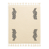 Tapis berbère écru à motifs ondulés noirs