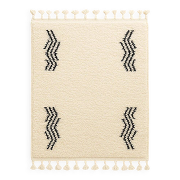 Tapis berbère écru à motifs ondulés noirs