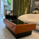 Caramel leather and black glass coffee table