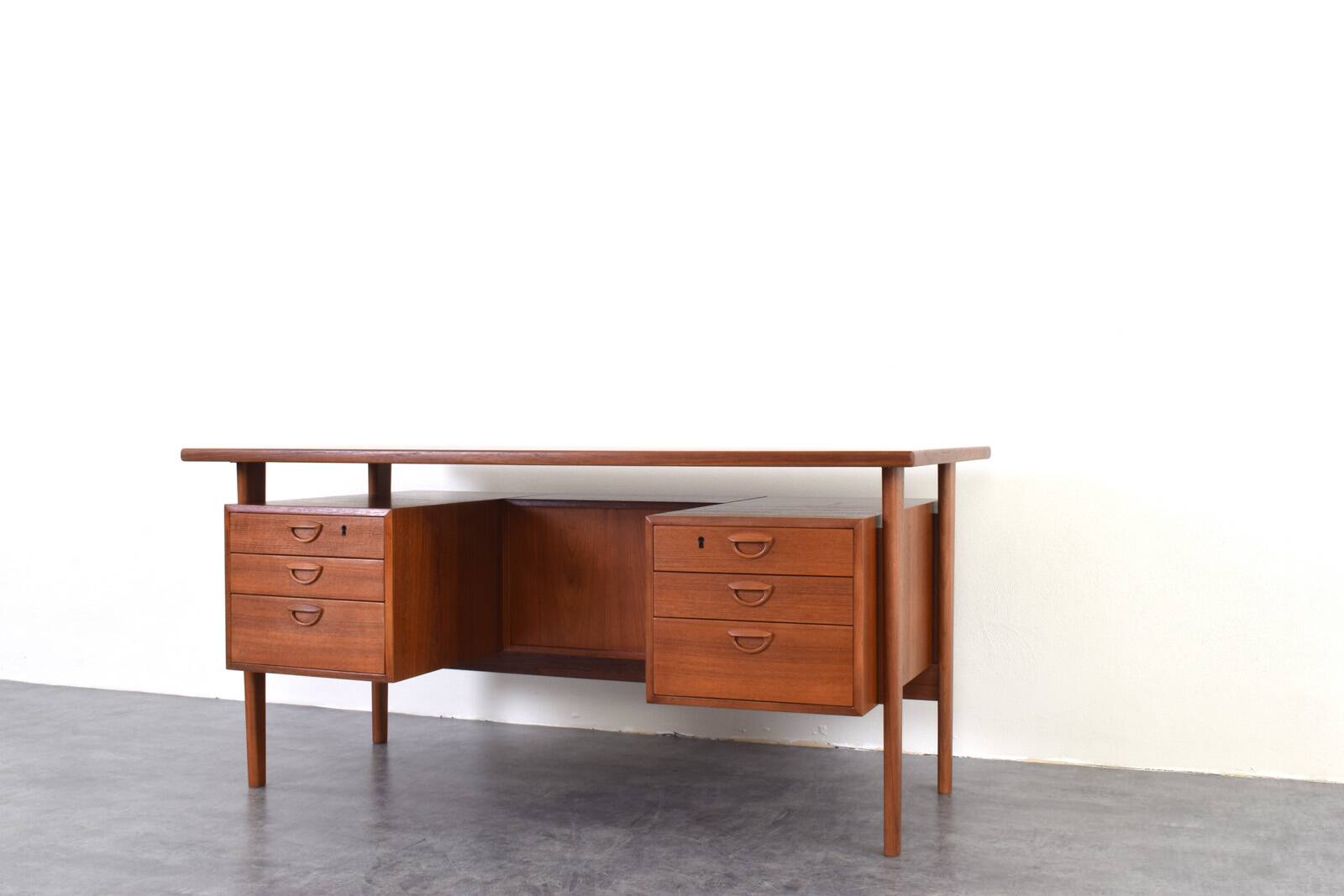 Mid-Century Danish Teak Executive Desk by Kai Kristiansen for FM Møbler