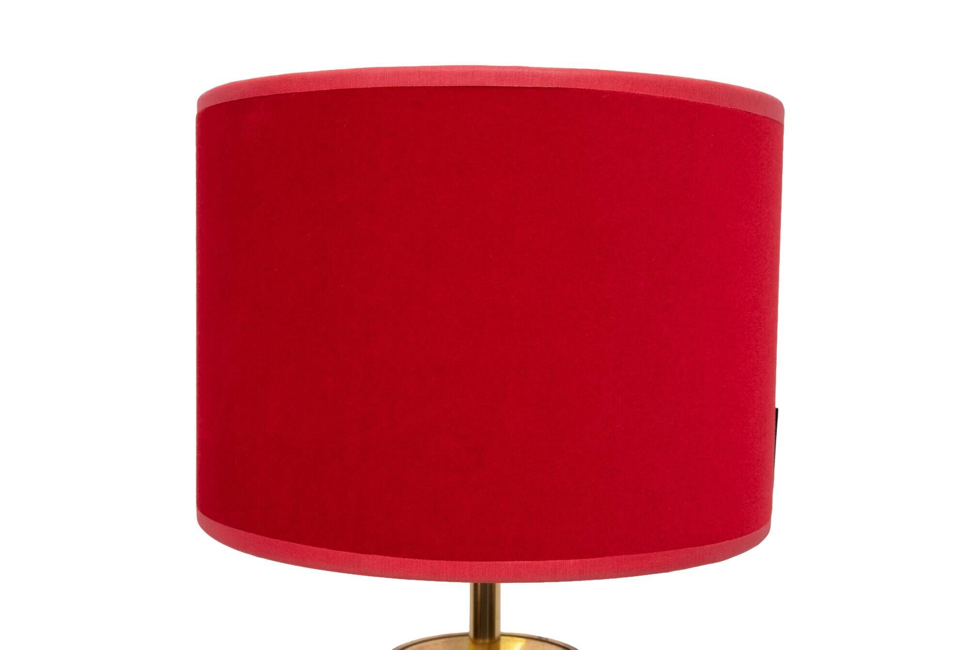 set solid Brass Table lamps Red Velvet shades 1960s France