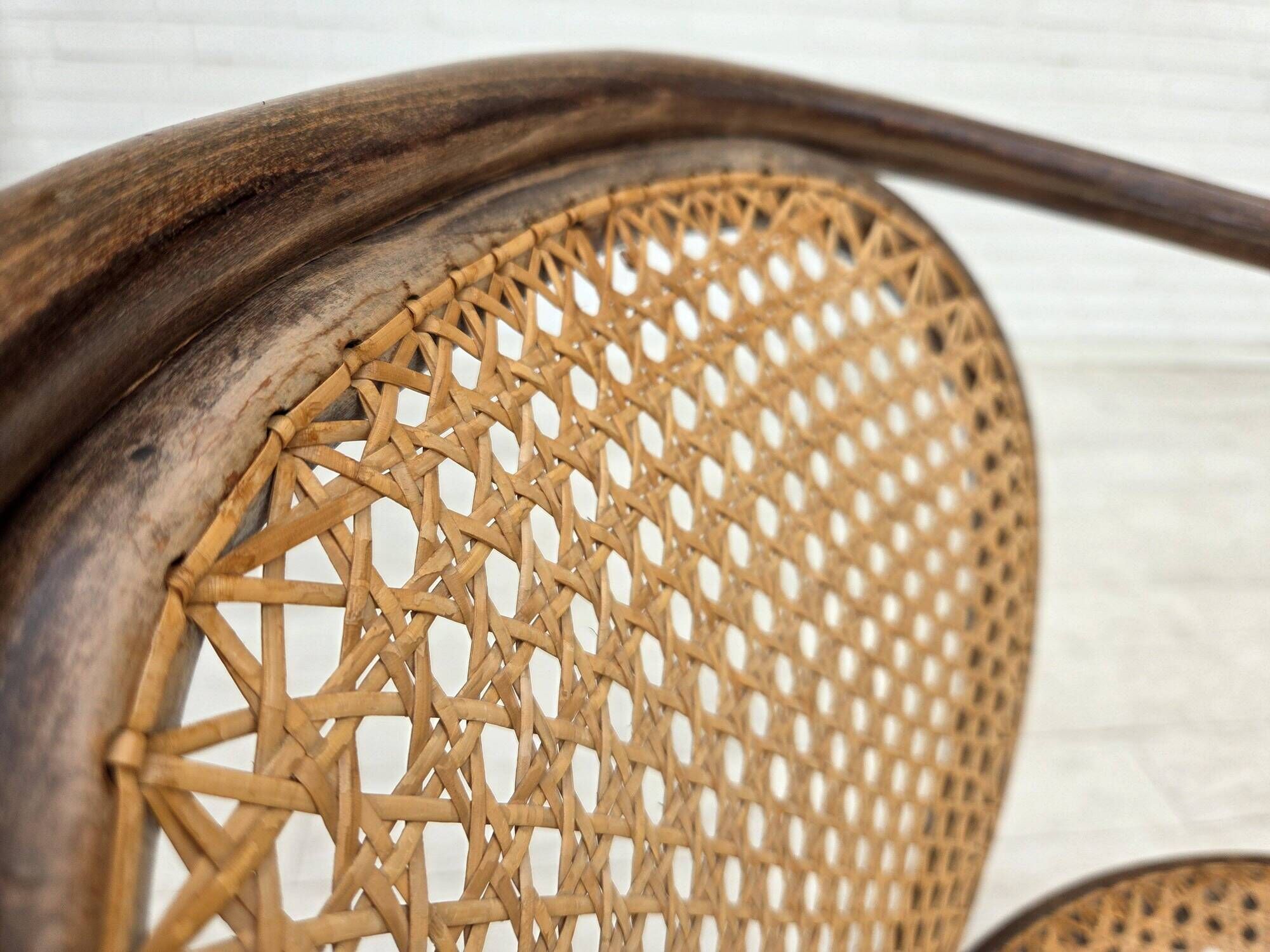 1950s, swivel armchair, bent wood, furniture mesh.