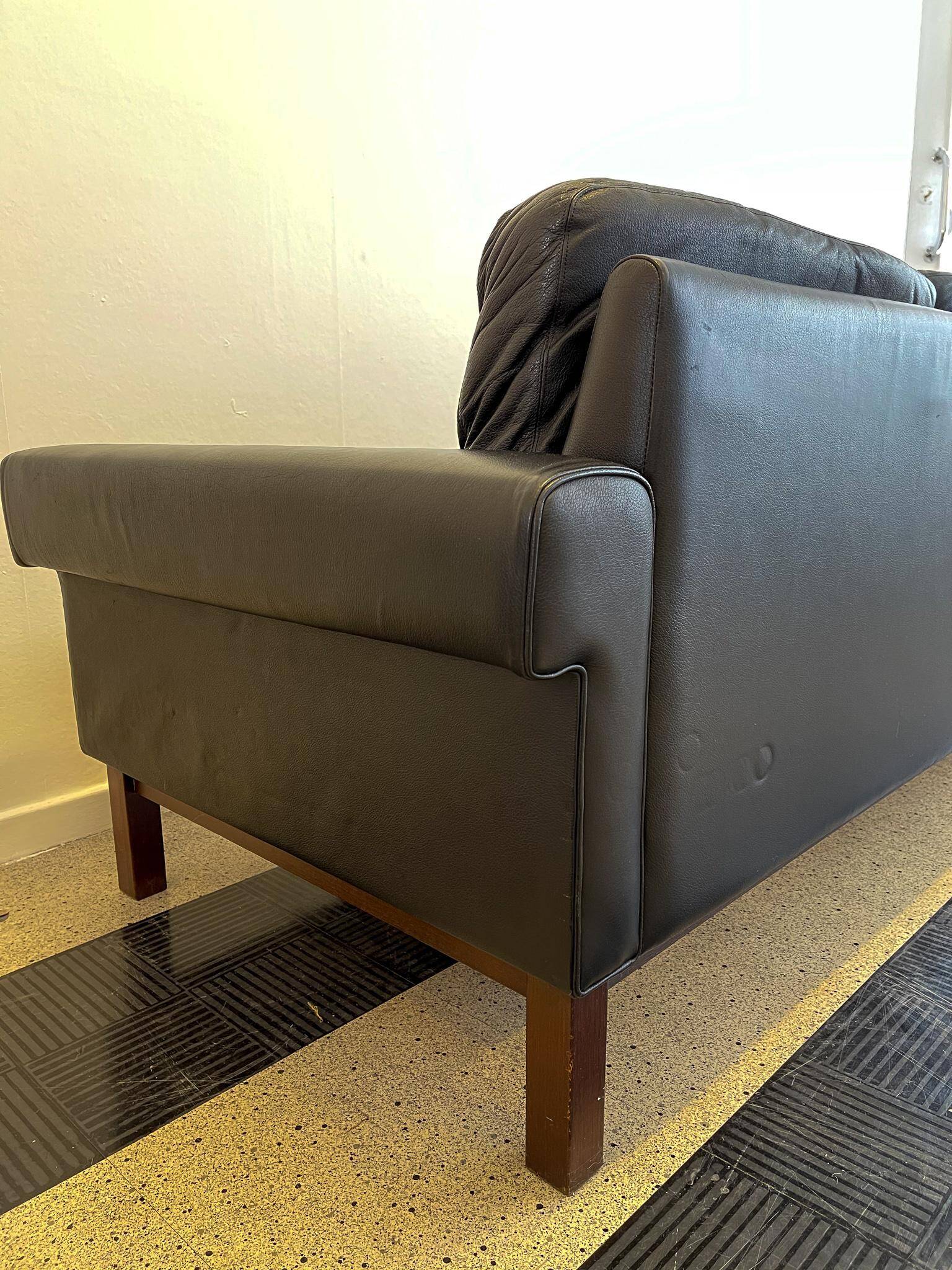 Midcentury leather and teak "Gotland" sofa, Ikea, Sweden, 1967
