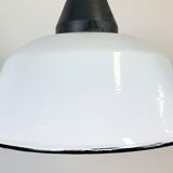 White Enamel and Cast Iron Industrial Pendant Light, 1960s