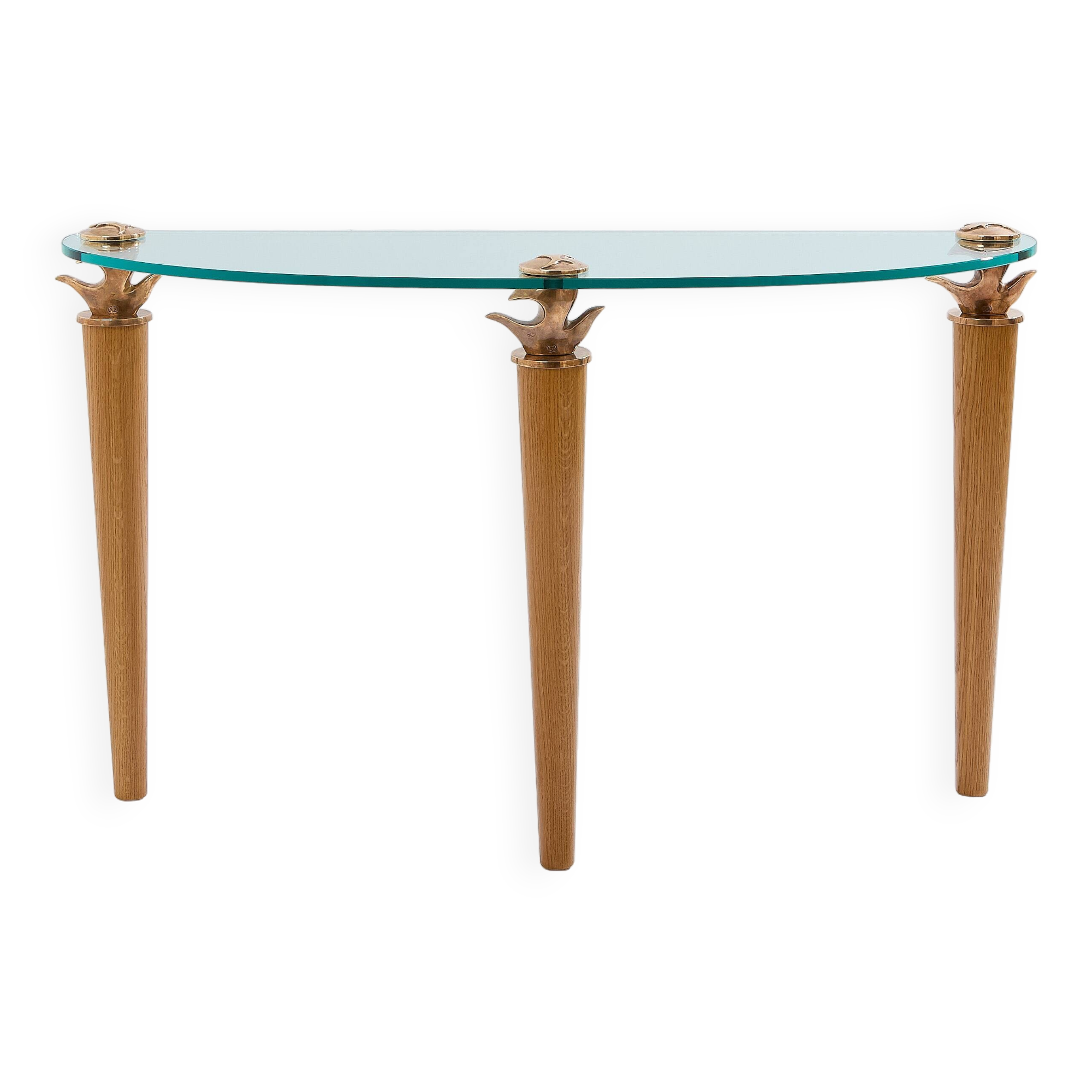 Console chêne massif et bronze verre signée Garouste & Bonetti 1995