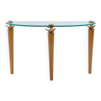 Solid oak and bronze glass console signed Garouste & Bonetti 1995
