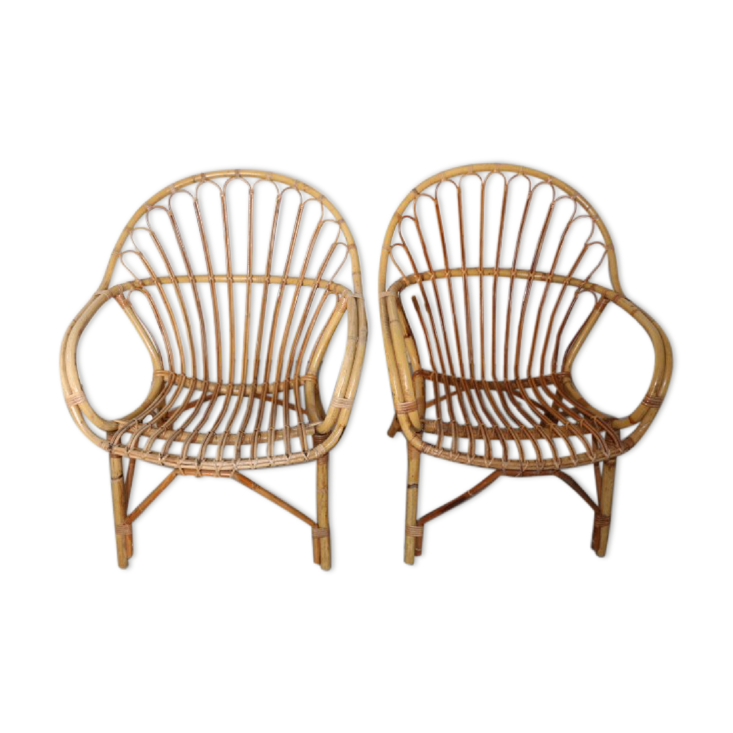 2 fauteuils rotin adulte 1960
