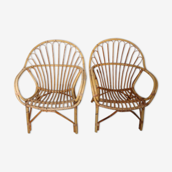 2 fauteuils rotin adulte 1960