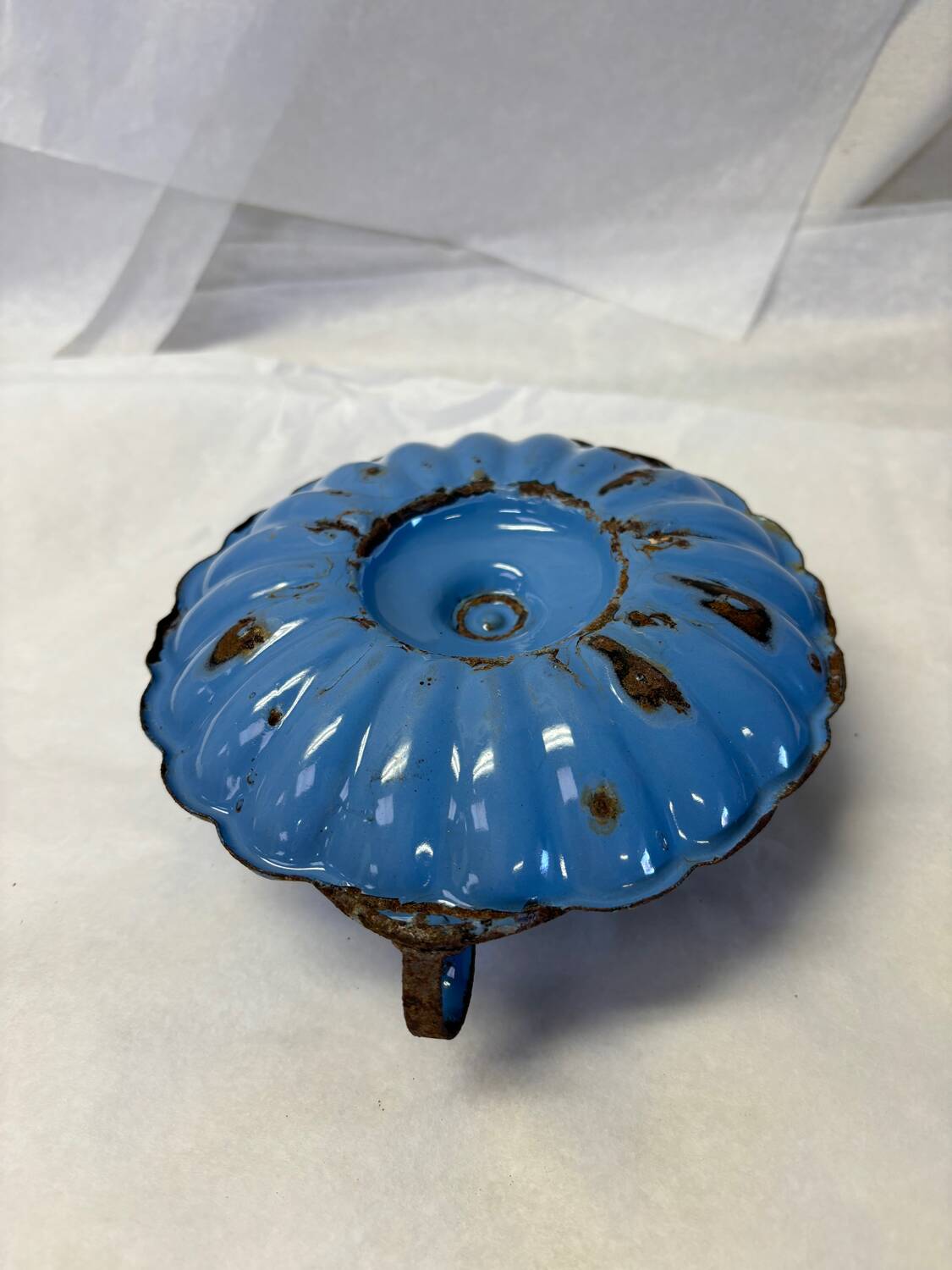 Blue enameled candle holder