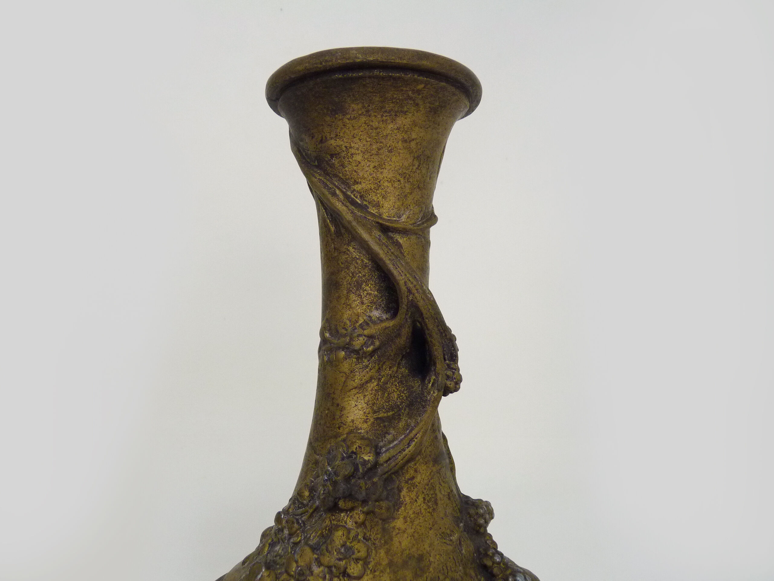 Pair of art nouveau vases in regulation on marble base signed l and f moreau