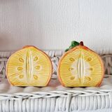 Salt and pepper in a barbotine with orange/clementine cheese