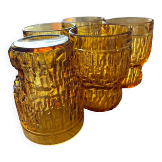 Set of 5 vintage Italian amber Bormioli orangeade glasses