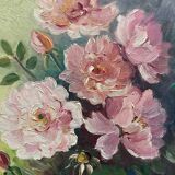 Tableau HSP Roses du jardin signé Madeleine Bruno Derepas + cadre