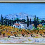 Tableau Provence vignes en Automne / montagne Sainte e