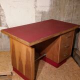 Vintage 50's 60's. Office in oak and red moleskine. TBE