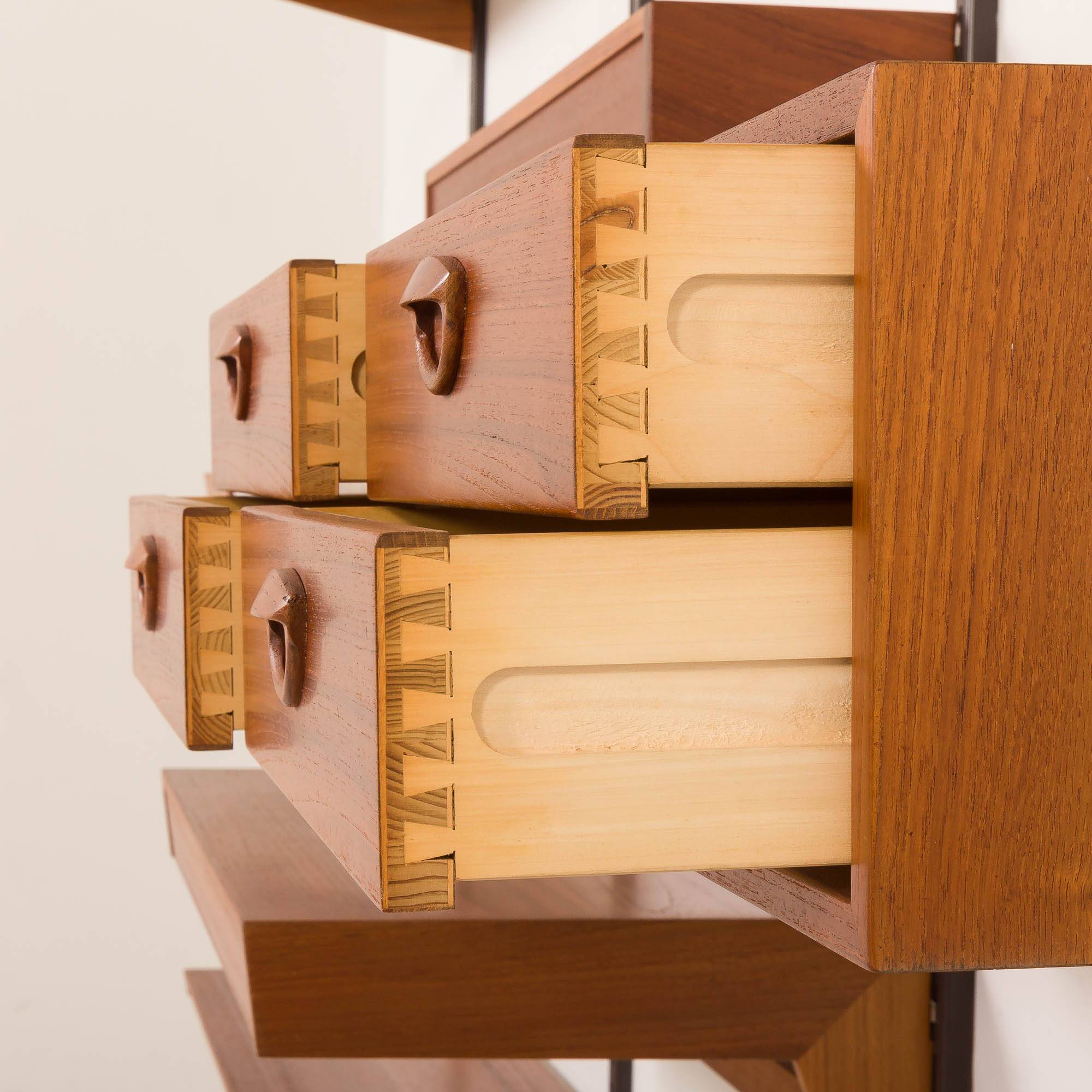 Kai Kristiansen teak wall unit with a desk and a lamp, FM Mobler, 1960s