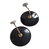 Pair of vintage enameled sheet metal wall lights