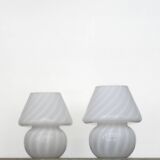 Pair of vintage mushroom table lamps - 1960s - swirled Murano glass - Italian design