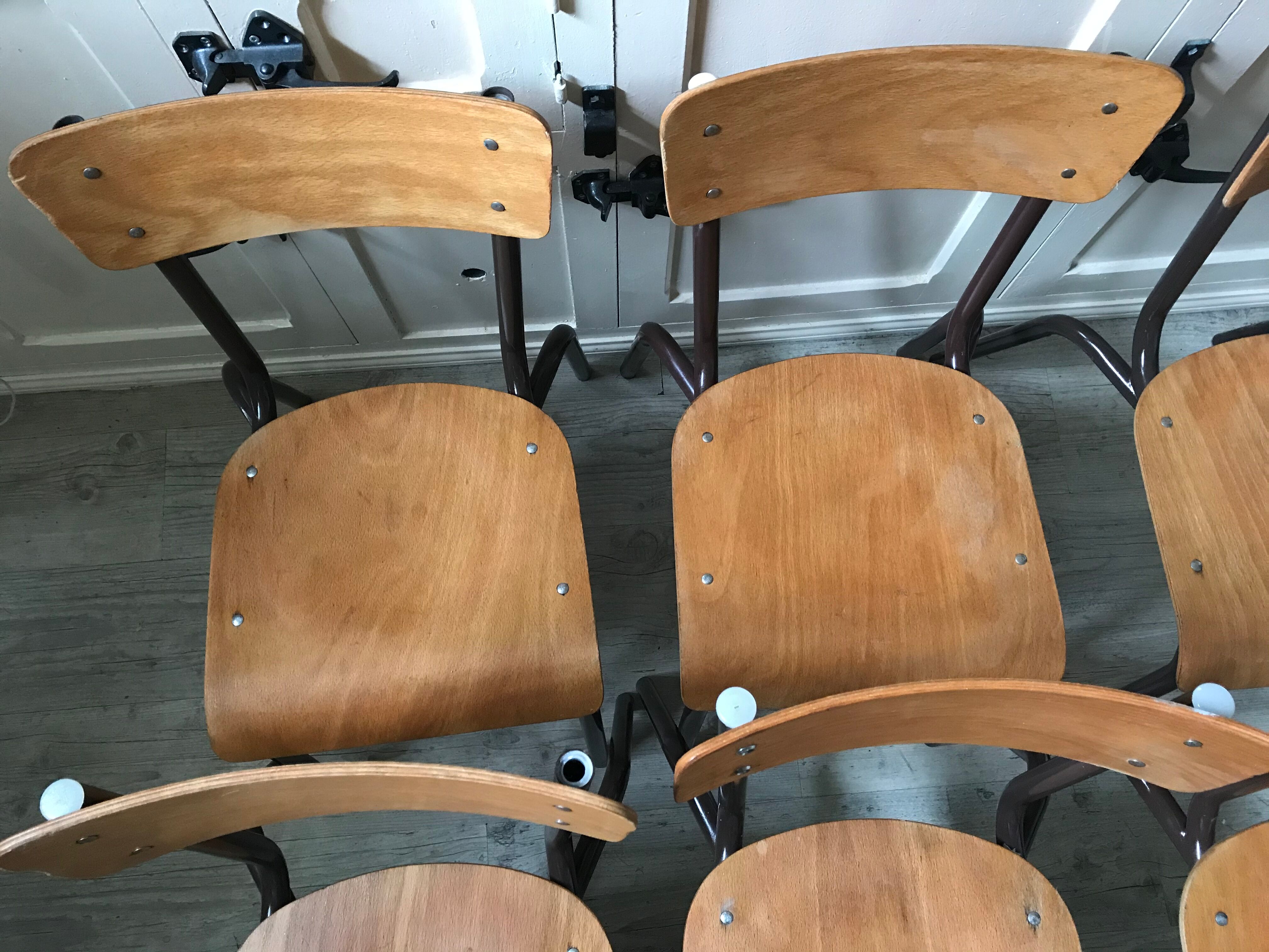 Lot of six vintage school chairs