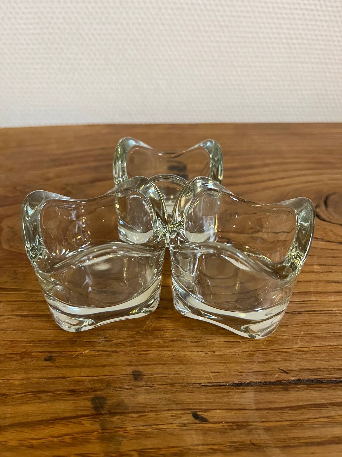 Trio of thick glass tea light candle holders