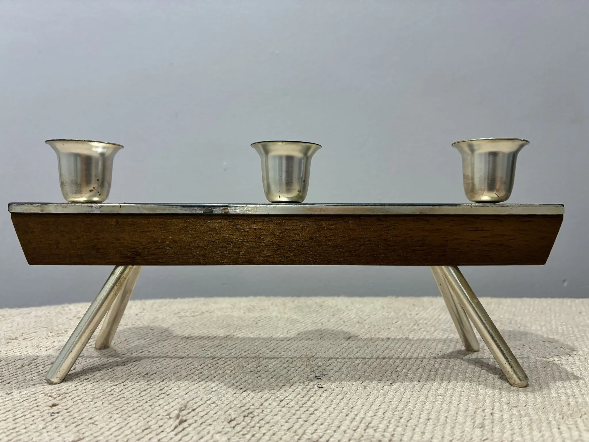 BSF teak and silver-plated candle holder for three candles, 1960s