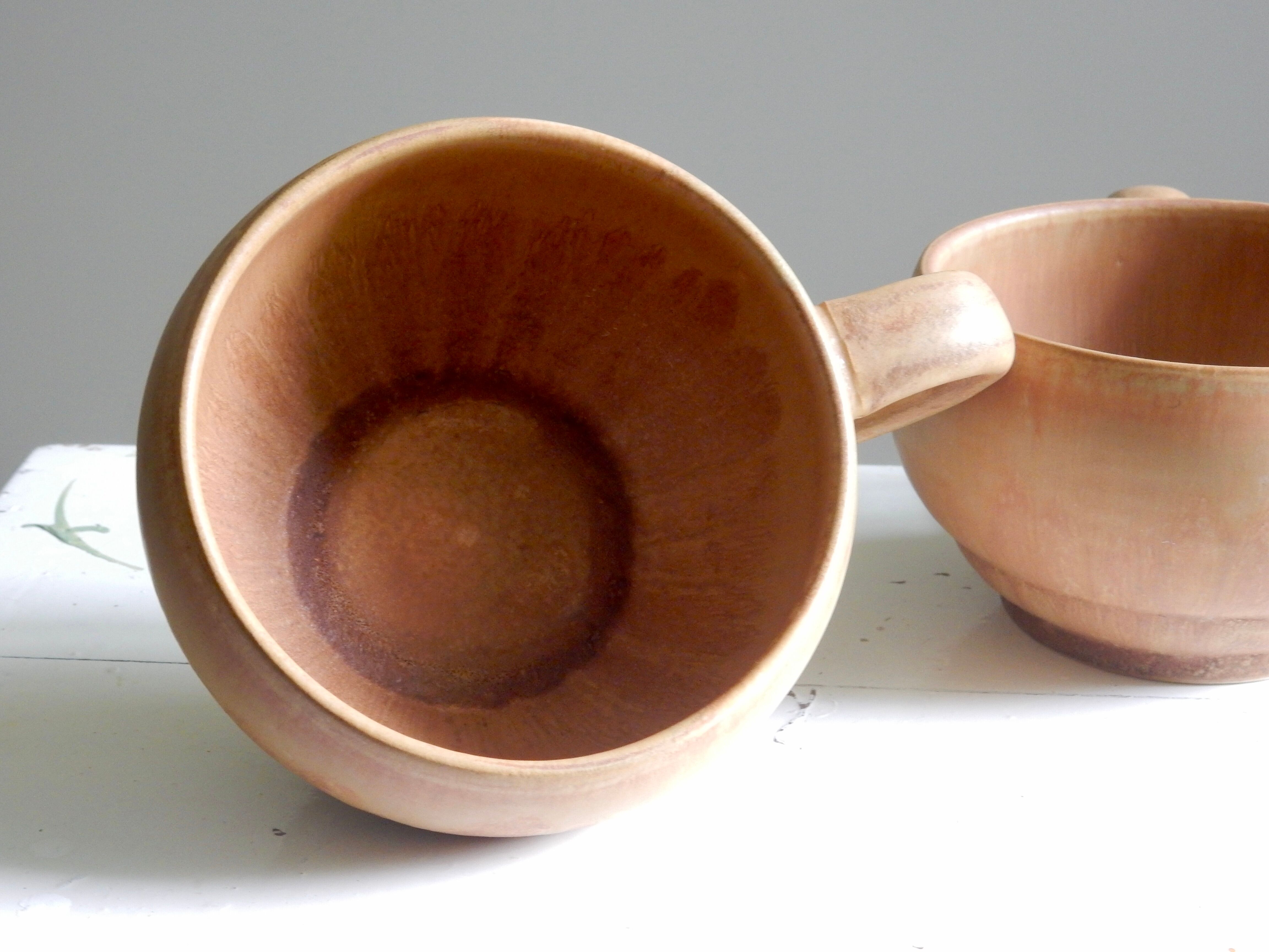 2 enamelled sandstone cups made in France, Rhodaceram 58