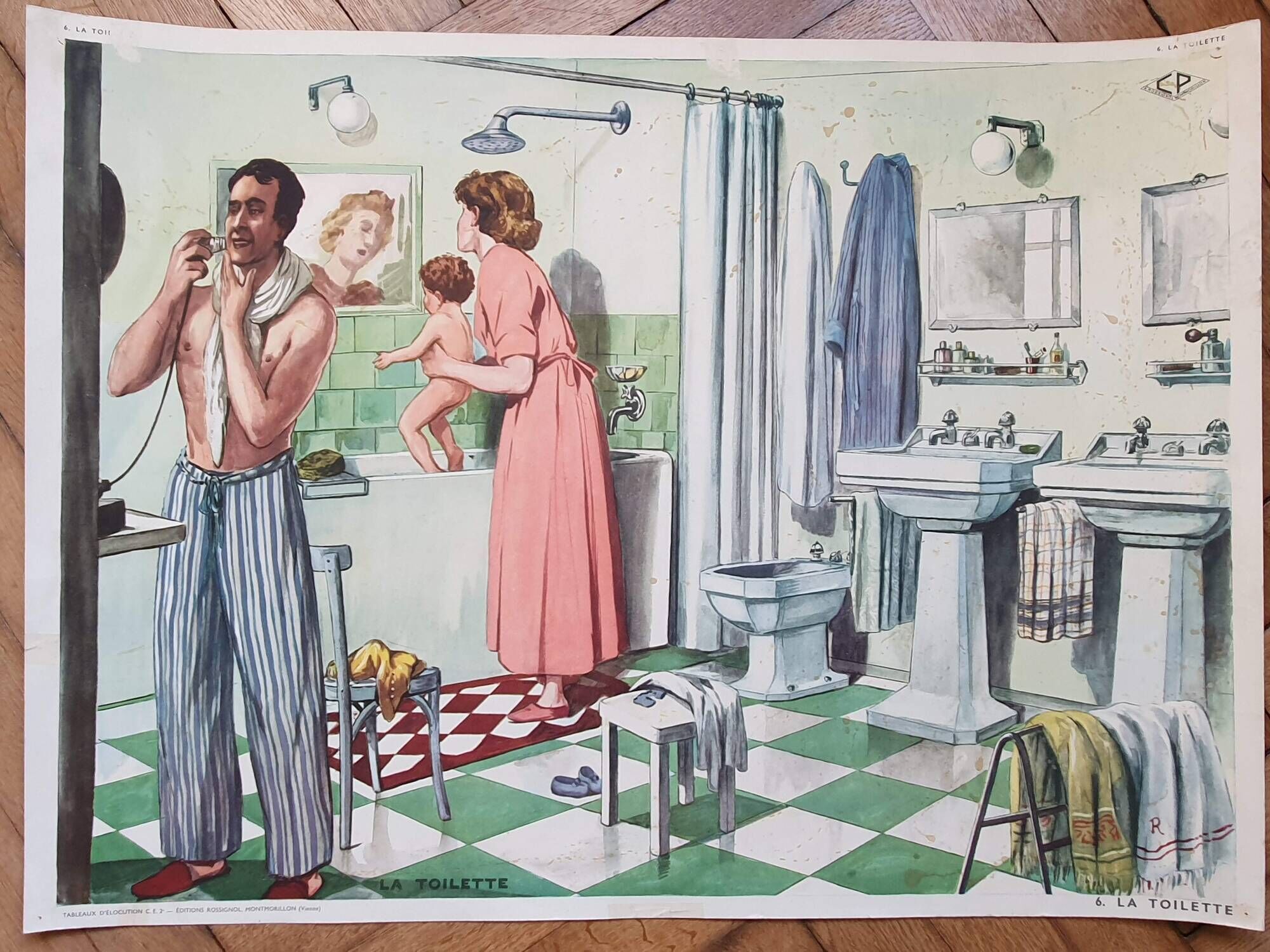 Rossignol educational school poster chez le charcutier et la toilette