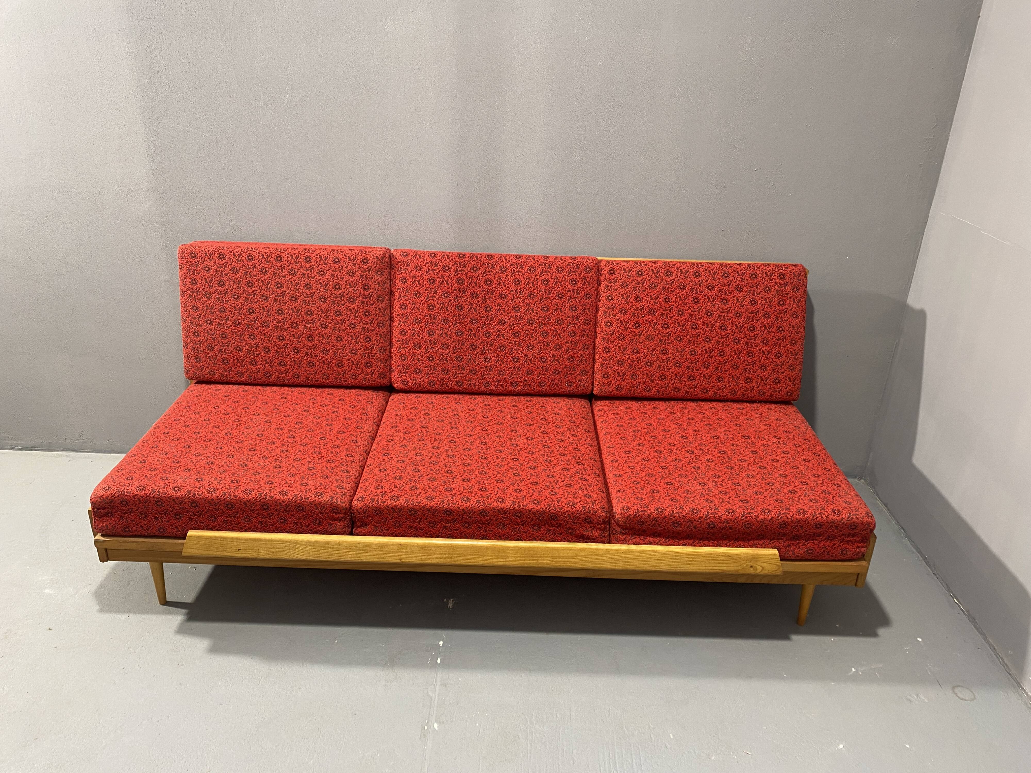 Mid-century folding sofa bed by Drevotvar, 1970s, Czechoslovakia