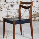 4 vintage Scandinavian chairs in teak and imitation leather, 1960
