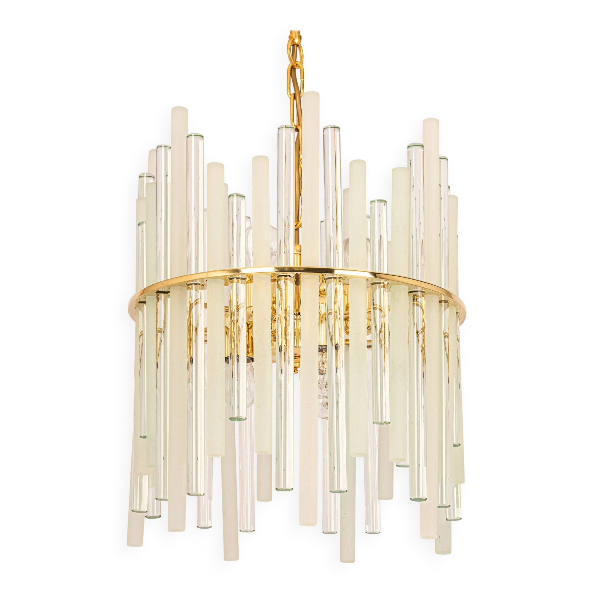 Lustre en laiton doré et baguettes en verre cristallin par C.Palme, Allemagne, années 1970