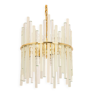 golden brass chandelier with crystal glass rods by C. Palme, Germany, 1970s.