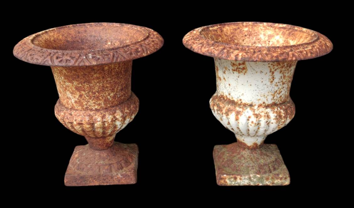 Pair of old small Medici cast iron vases