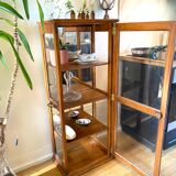 Vintage art deco wooden display case with mirrored back