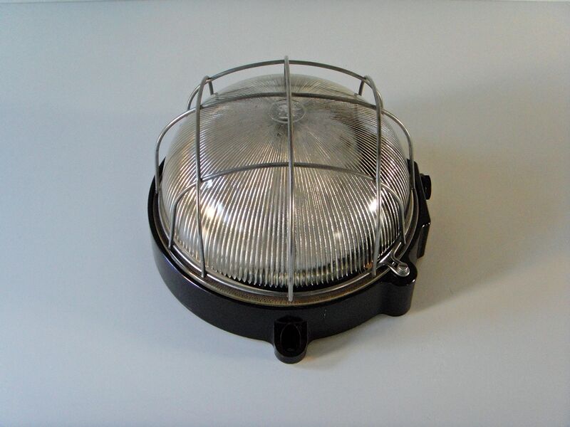 Ceiling lamp in Bakelite and glass.