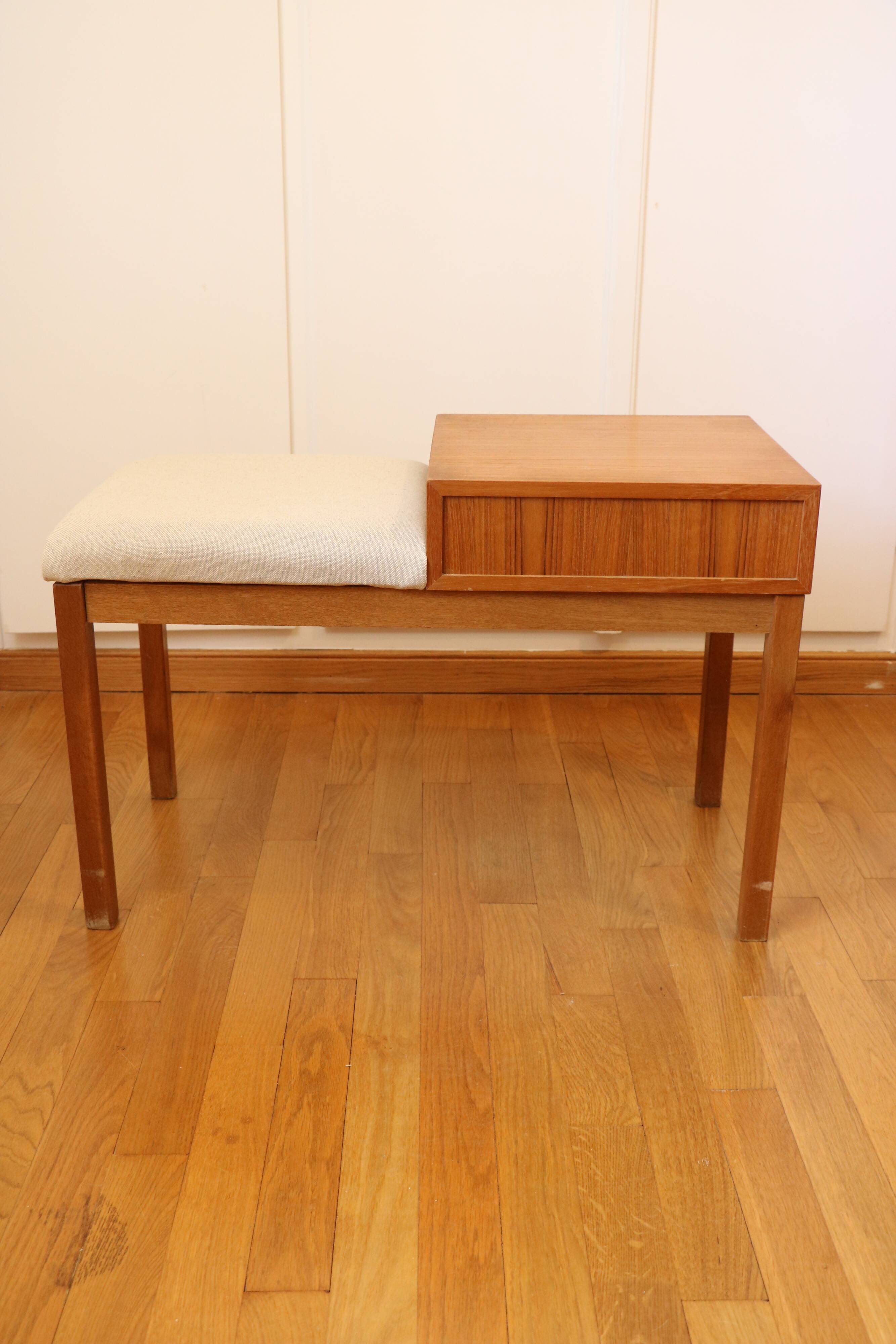 Entrance bench, Scandinavian modular telephone bench, teak, 1960