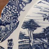 Assiette ancienne grande taille en céramique motif bateaux marchands - coloris bleu Diam 41 cm