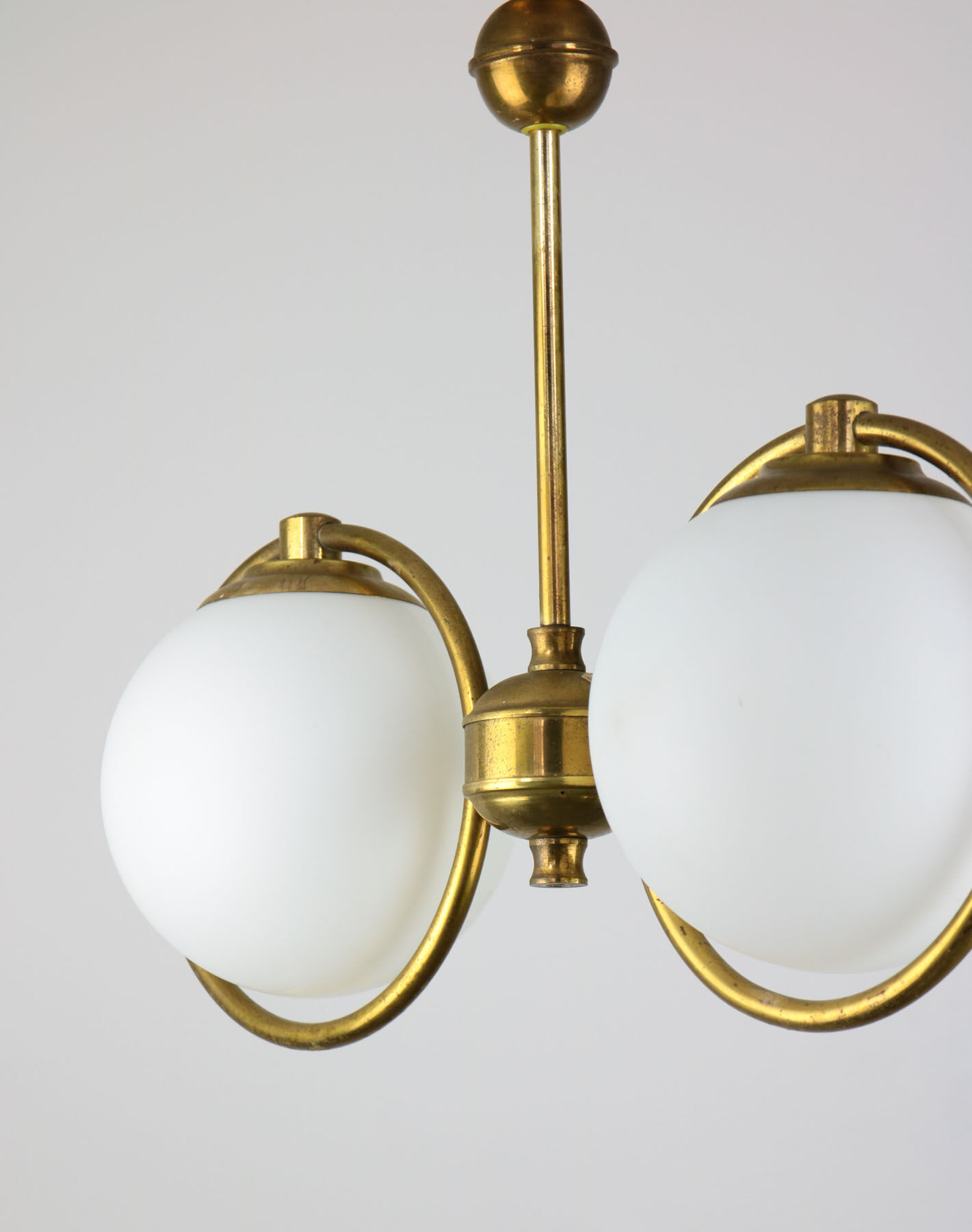 Mid-Century Brass & Opaline Glass Chandelier