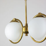 Mid-Century Brass & Opaline Glass Chandelier