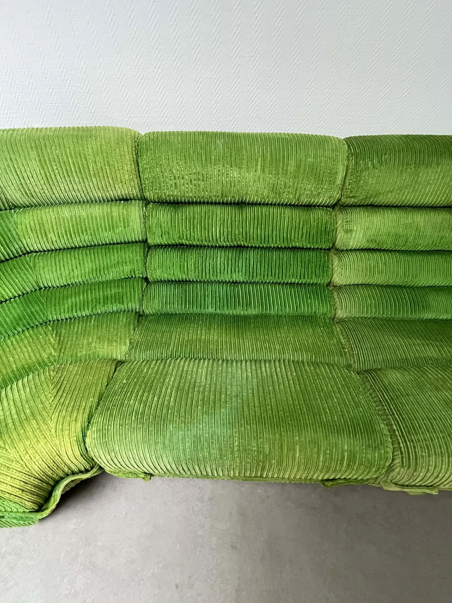 Modular green velvet corner sofa, 1970s