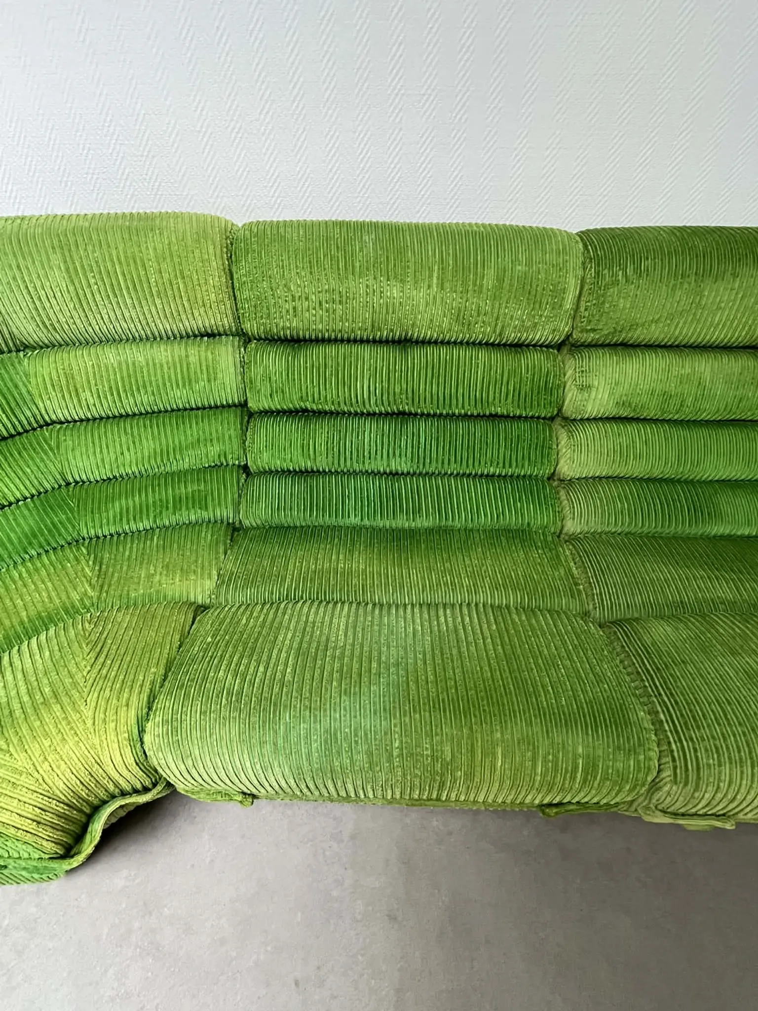 Modular green velvet corner sofa, 1970s